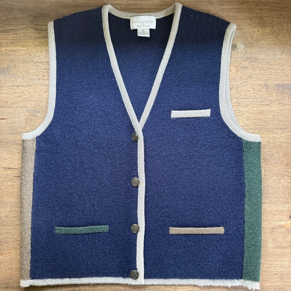 Vintage 100% Wool Colorblock Vest Medium